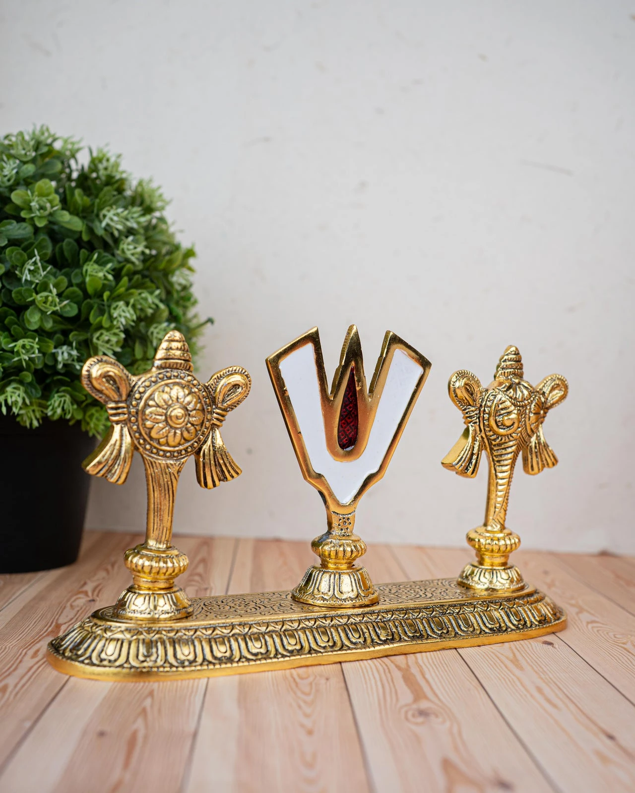White Metal Shankh Chakra Tilak - 5 inch